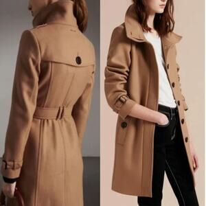 Burberry Trench Coat Long Tan Brown Cashmere Wool Nova Check Womens Jacket US 10